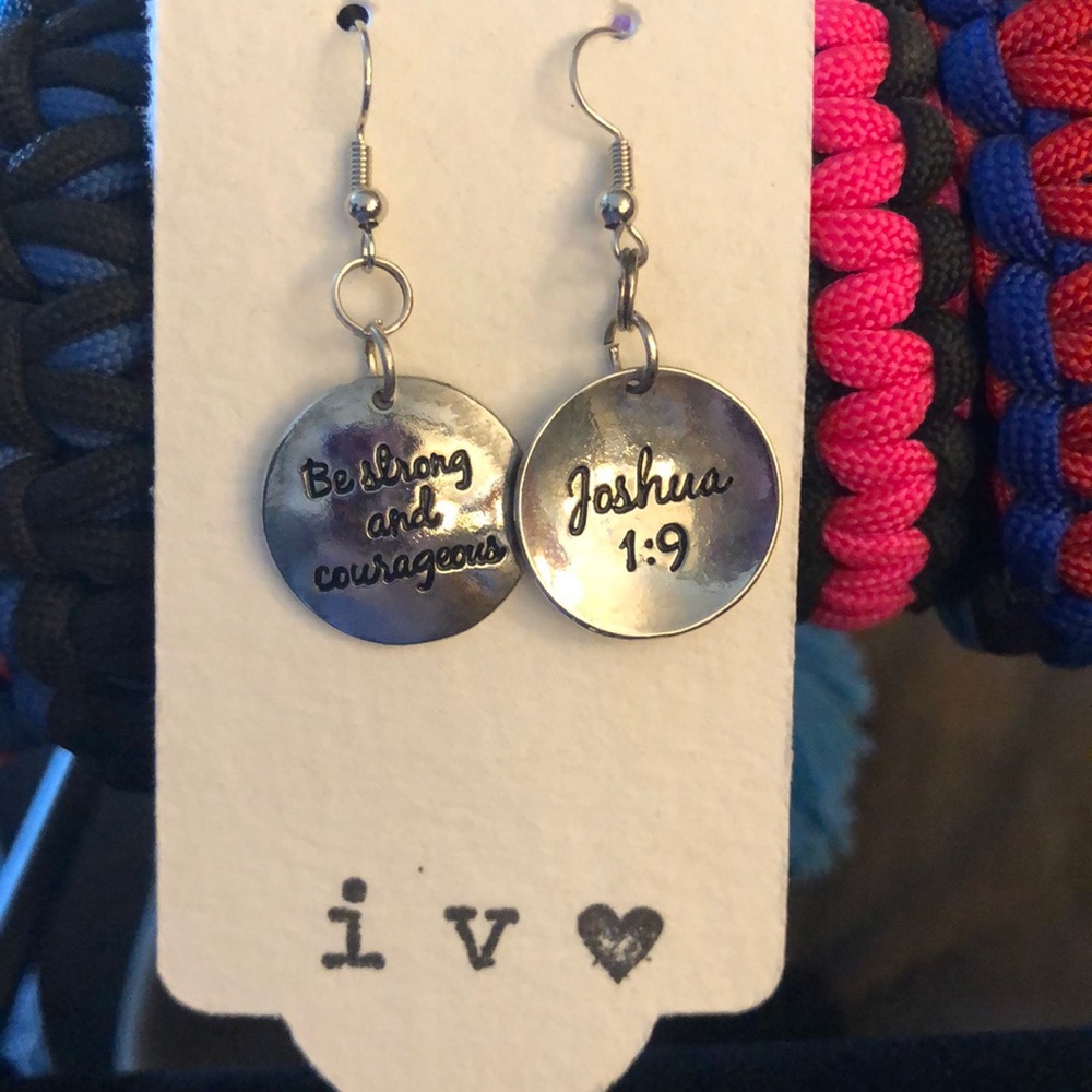 Joshua 1:9 be strong and courageous earrings.
